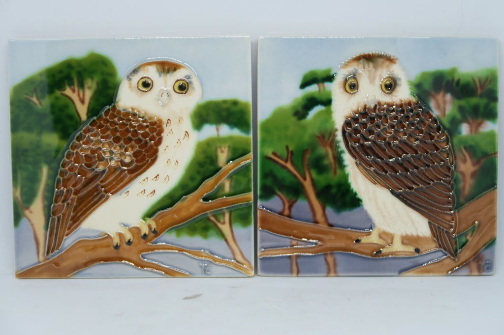 2 x Barn Owl Birds tile wall art hanger indoor outdoor Home Decor Square