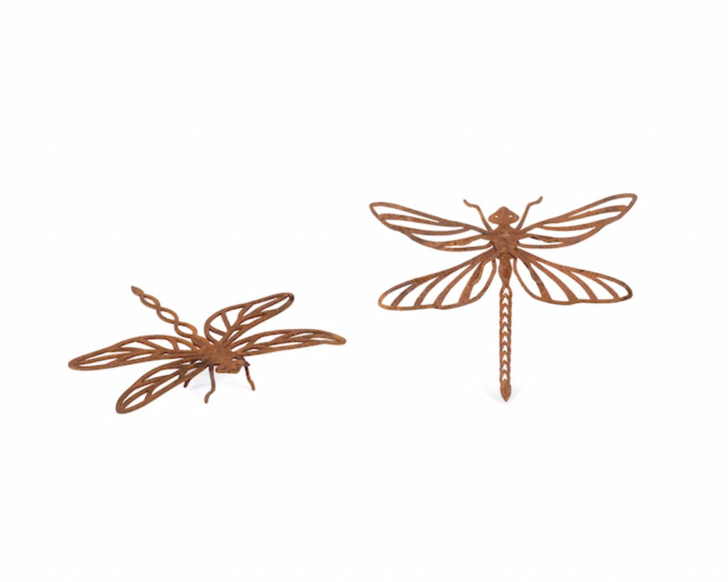 Dragonfly Corten Statue Garden Pot Sitters Sitter Hanger Ornament Small Set of 2