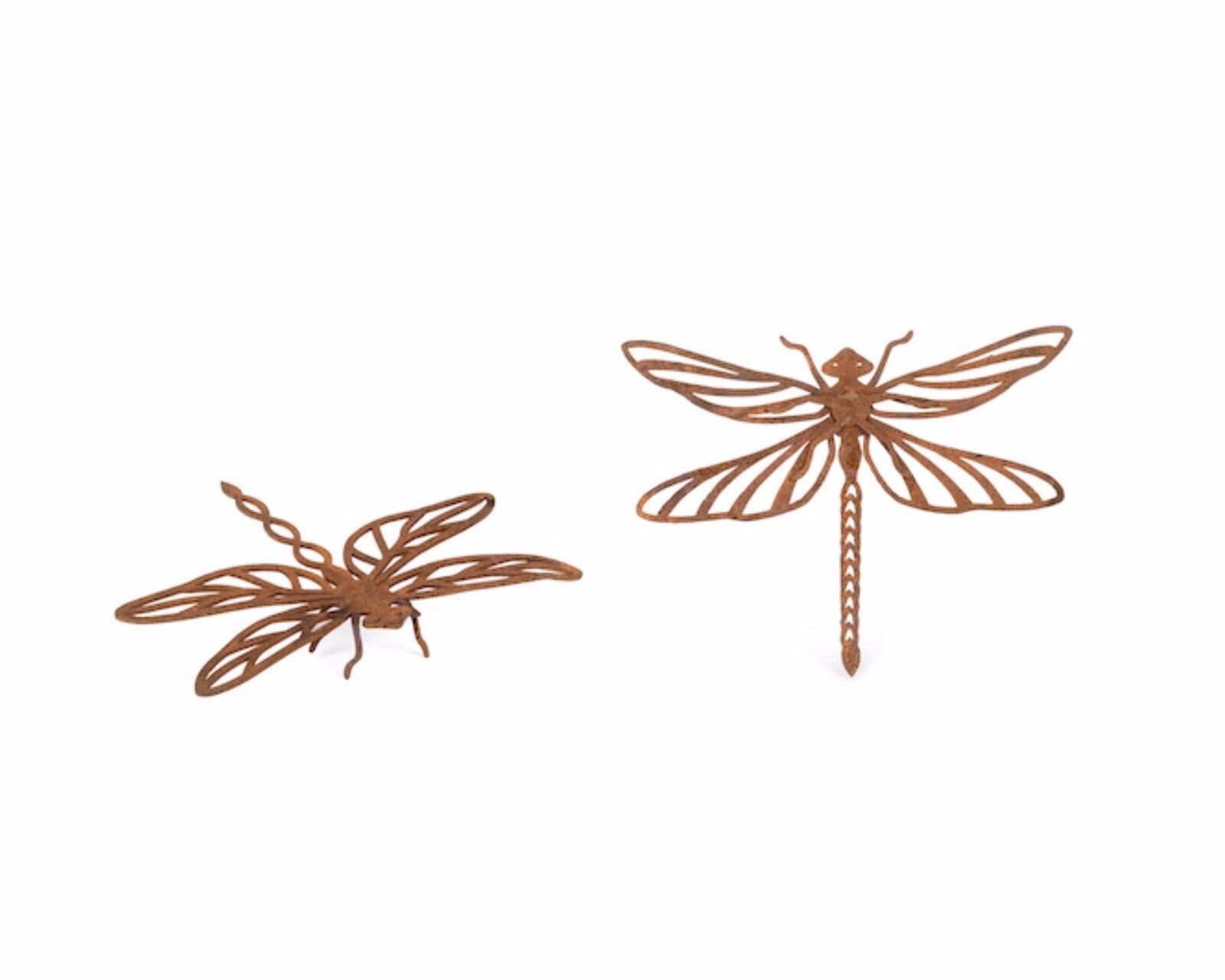 Dragonfly Corten Statue Garden Pot Sitters Sitter Hanger Ornament Small Set of 2