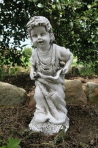 BOY IN A POTATO SACK WITH OVERALLS ON GARDEN STATUE ORNAMENT FIGURINE CHILDREN