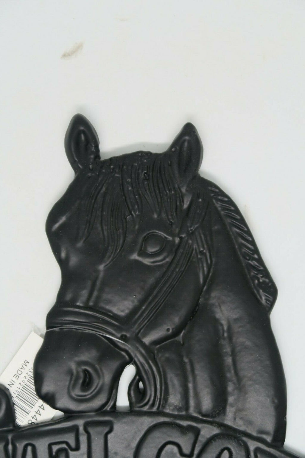 Cast Iron Antique Welcome Horse Hanging Sign Vintage Dark Brown