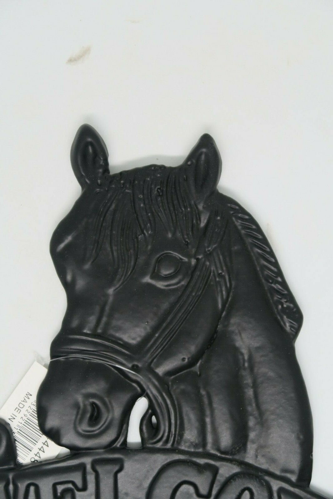 Cast Iron Antique Welcome Horse Hanging Sign Vintage Dark Brown