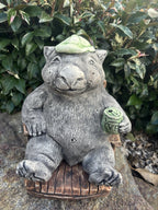 Australian Made Concrete Wombat Relaxing in Chair with a VB Garden Statue