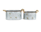 GALVANISED METAL COUNTRY FARMERS MARKET PLANTER POT TUB BUCKET SET OF 2