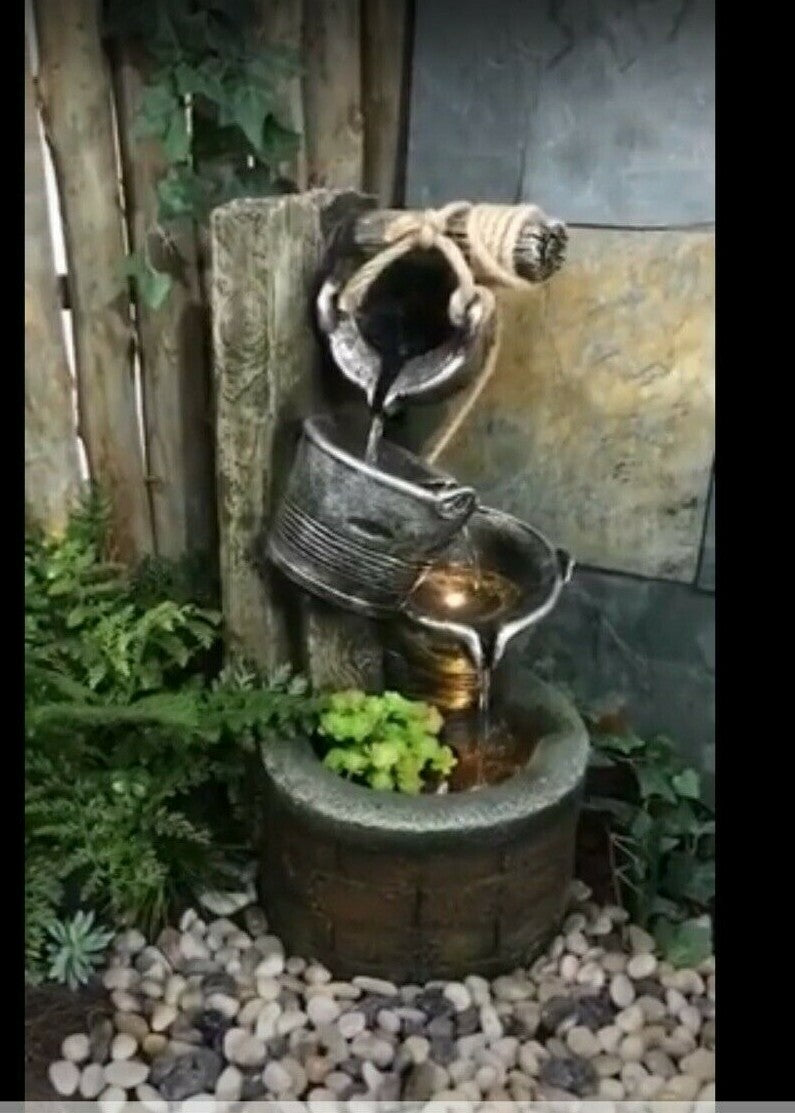 COURTYARD WELL BUCKET WATER FEATURE FOUNTAIN INDOOR OUTDOOR BENCH TOP HOME DECOR