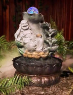 HAPPY BUDDHA  DRIFT WATER FEATURE FOUNTAIN INDOOR OUTDOOR BENCH TOP HOME DECOR