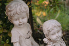 Boy Girl Statue In a Wheelbarrow Garden Figurine Sculpture Ornament Children