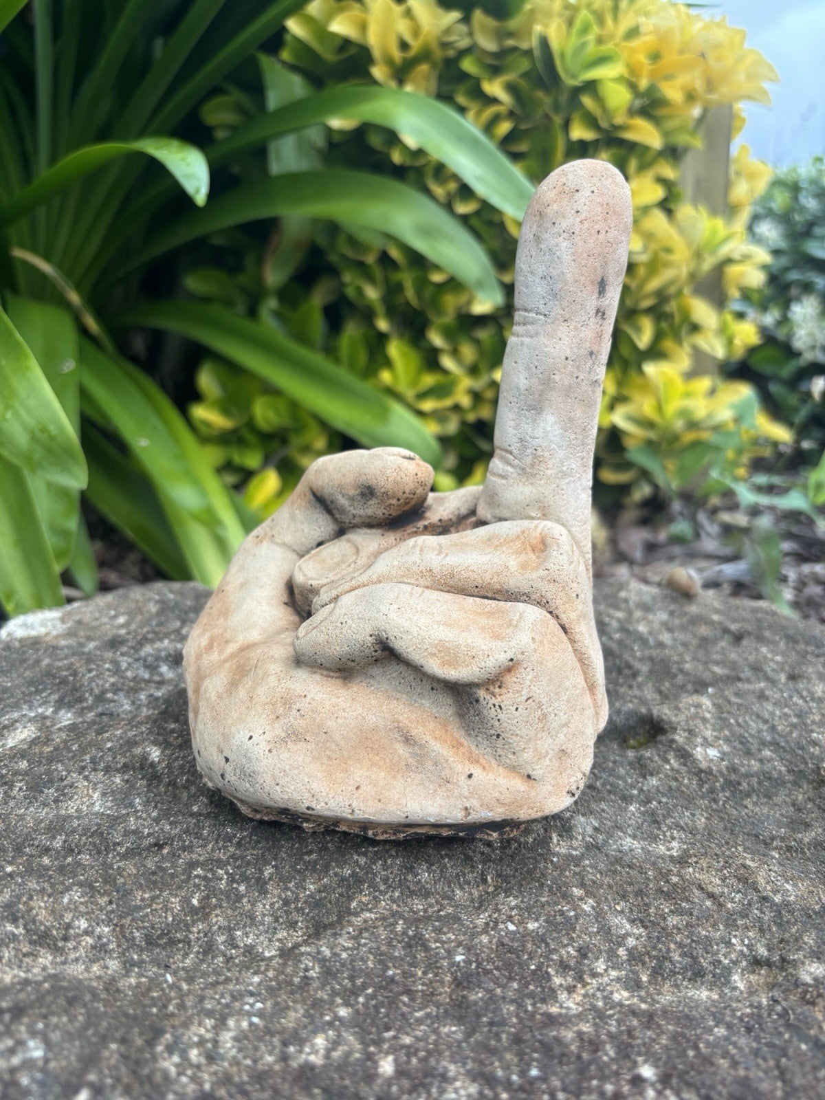 Finger Up Concrete Garden Statue Ornament Figurine 15 cm high