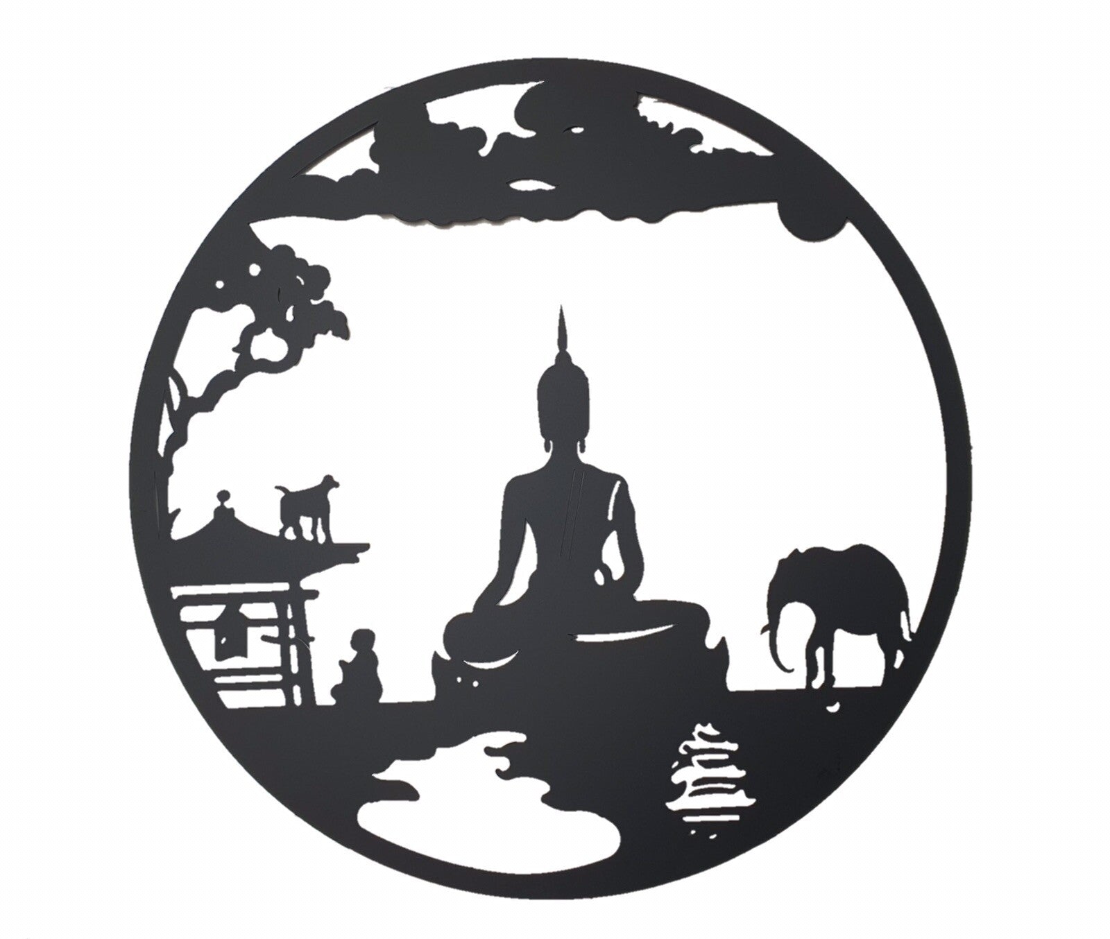 Iron Buddha Metal Hanging Wall Art 60 cm Round Rustic Outdoor Home Garden