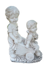 Boy Girl Statue In a Wheelbarrow Garden Figurine Sculpture Ornament Children