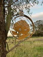 Australian Waratah Flower Round Rust Corten Steel Metal Hanging Double Ring 34cm