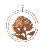 Australian Waratah Flower Round Rust Corten Steel Metal Hanging Double Ring 34cm