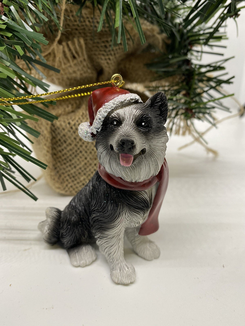 2 x Border Collie Dog Puppy Christmas Xmas Tree Decoration Statue Home Decor