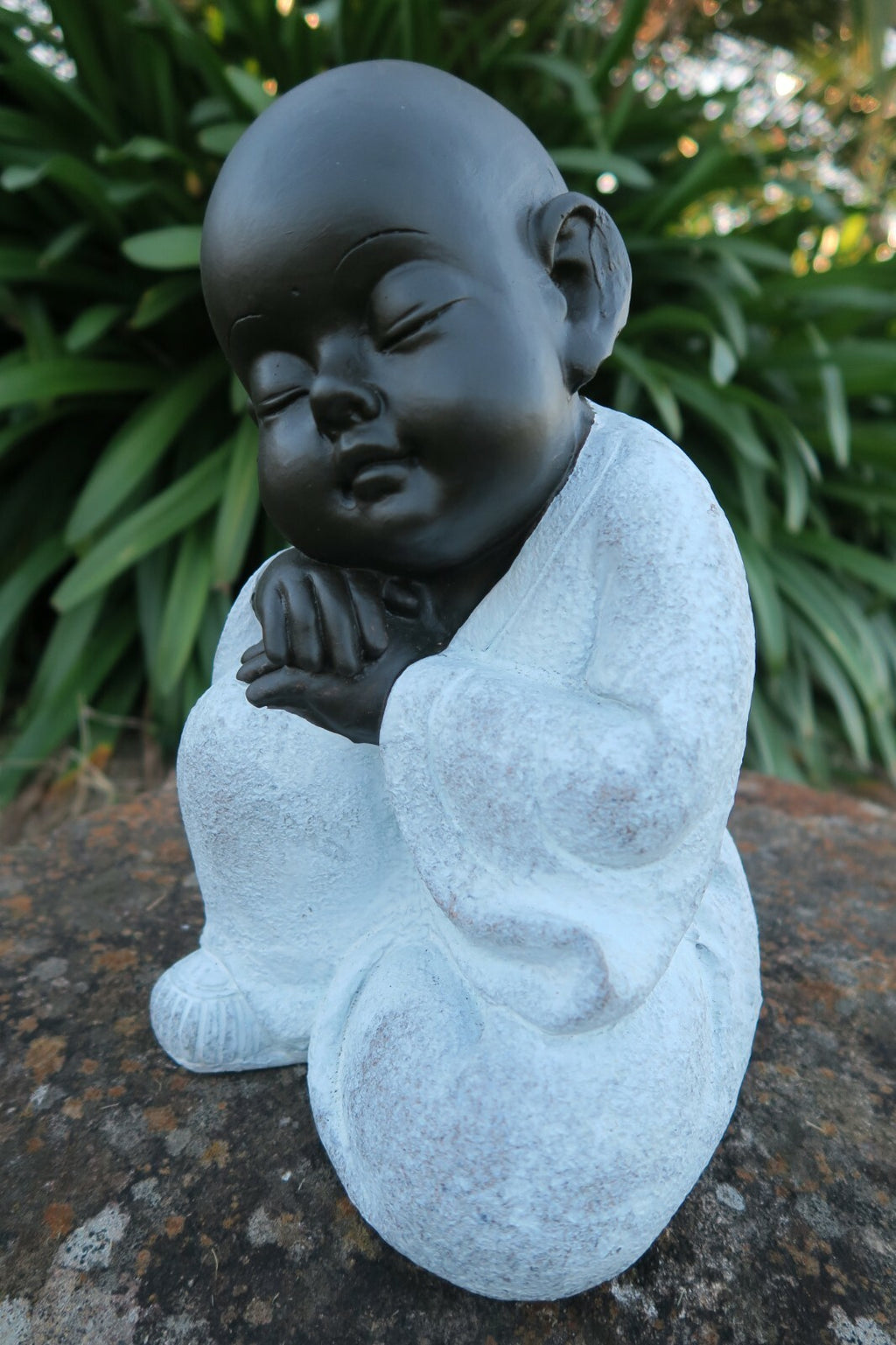 Monk Statue Sitting Garden Ornaments With White Robe 27 cm high