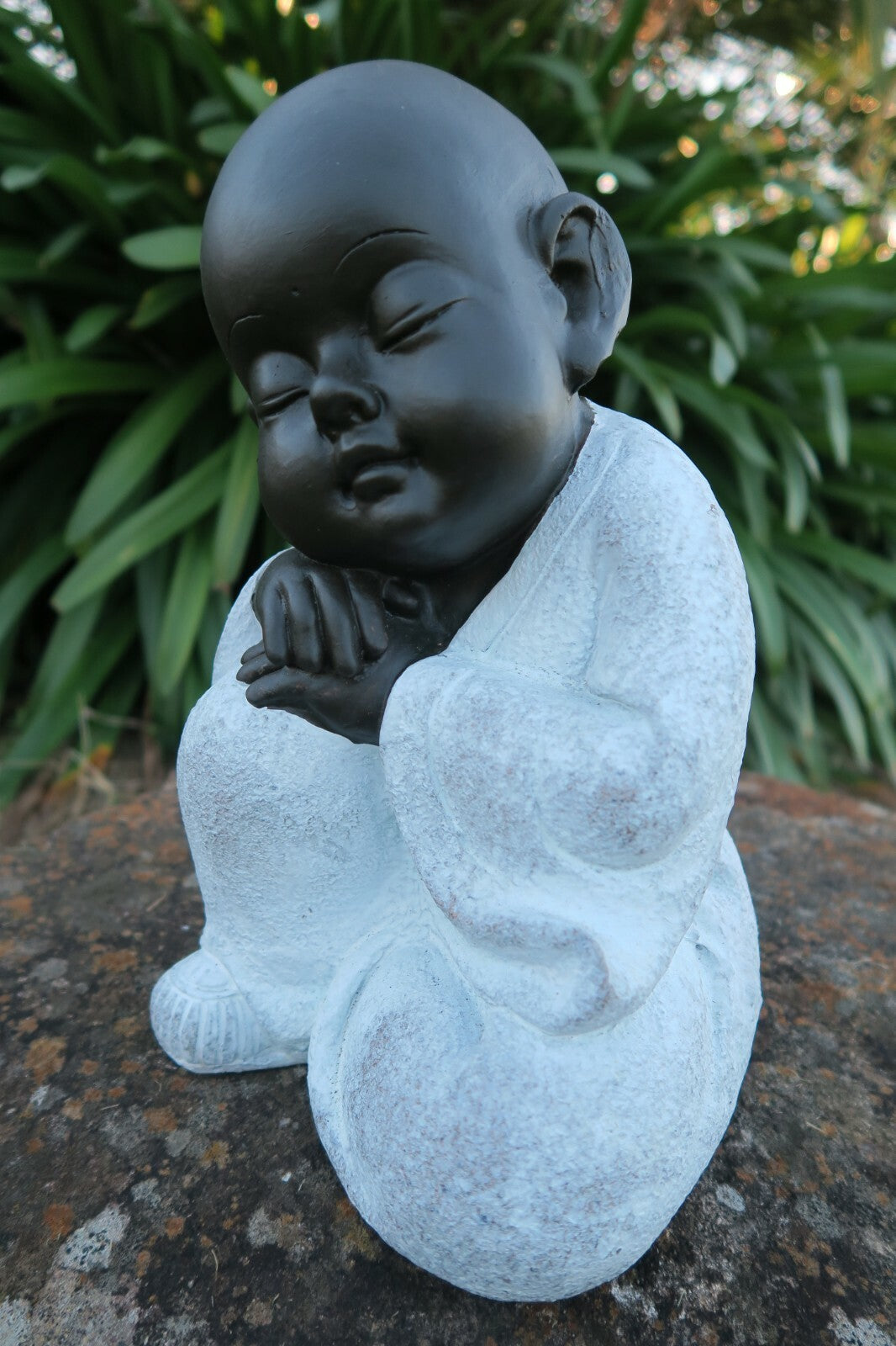 Monk Statue Sitting Garden Ornaments With White Robe 27 cm high