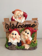 Gnome Welcome Sign Garden Ornament Statue Home Decor Hear Speak See No Evil