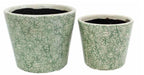 Rustic Floral Print Ceramic Pots Pot Set of 2 Round Indoor Plant Succulent Green