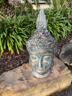 Antiqued Angkok Buddha Head Statue Garden Ornament Sculpture 77cm