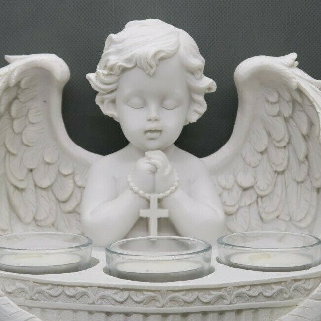 Memorial Praying Cherub Angel With 3 Tealight Tea Light Candle Holder Gift