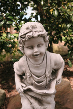 BOY IN A POTATO SACK WITH OVERALLS ON GARDEN STATUE ORNAMENT FIGURINE CHILDREN