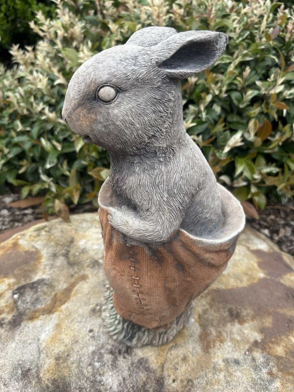 Rabbit in Potato Sack Statue Ornament Animal Concrete Garden Australian Made