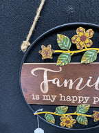 Family Is My Happy Place Wall Sign Hanging Metal 35cm x 35cm Brown
