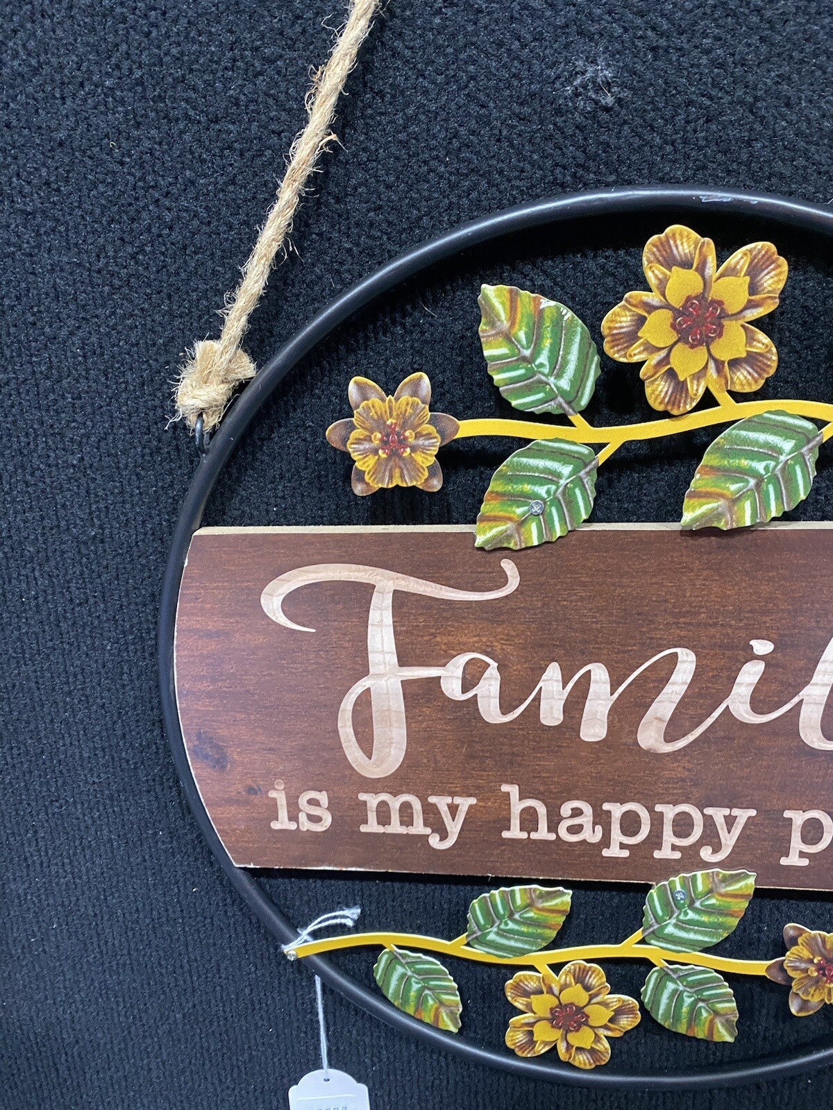 Family Is My Happy Place Wall Sign Hanging Metal 35cm x 35cm Brown