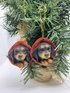 2 x Dachshund Sausage Dog Puppy Christmas Xmas Tree Decoration Statue Black