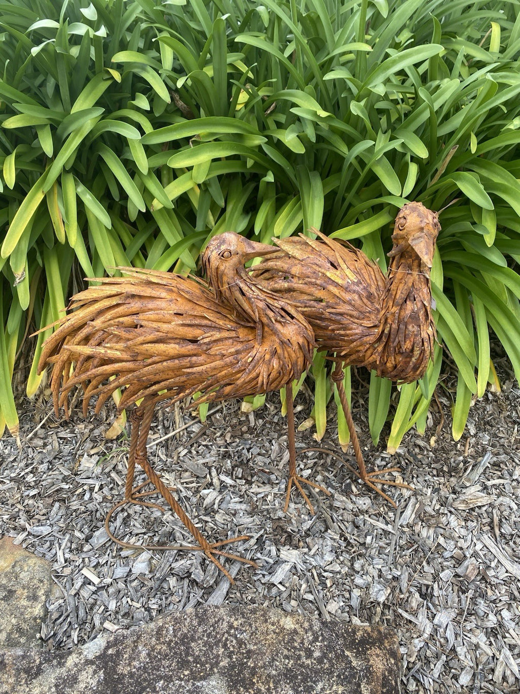 Set of 2 Rustic Metal Emu Garden Statues | Australian Outdoor Garden Ornaments