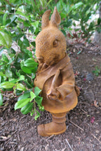 Mad Hatter Rabbit Bunny Statue Rusty Cast Iron Garden Statue Ornament Large 46cm