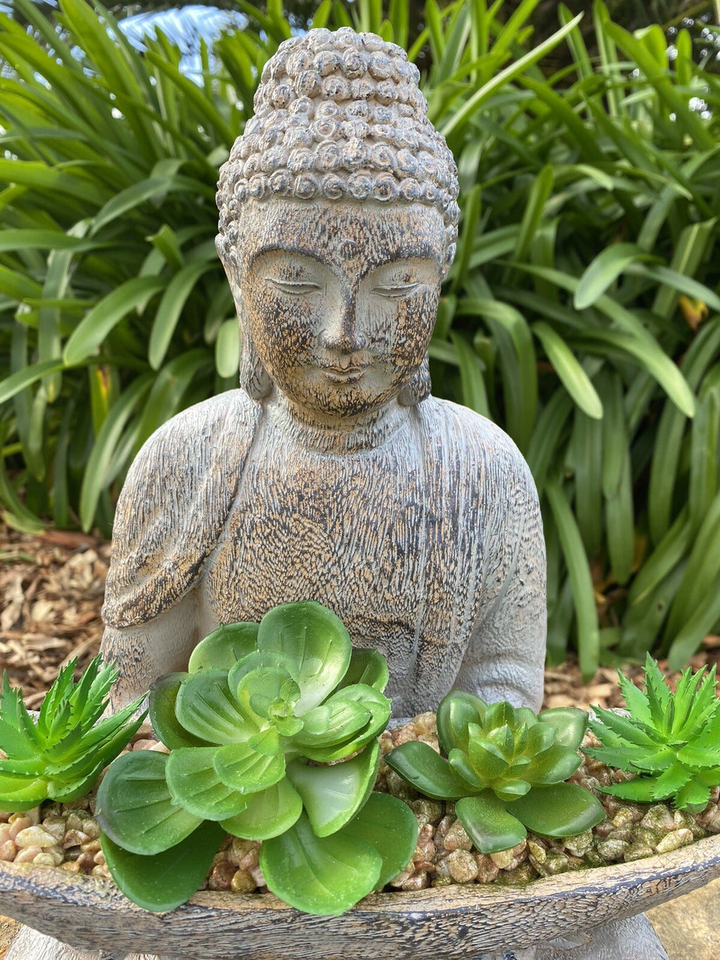 Meditating Buddha Holding Succlents Statue Ornament Figurine Home Decor 33CM