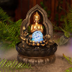 BUDDHA GOLD THAI GILT WATER FEATURE FOUNTAIN INDOOR OUTDOOR BENCH TOP HOME DECOR