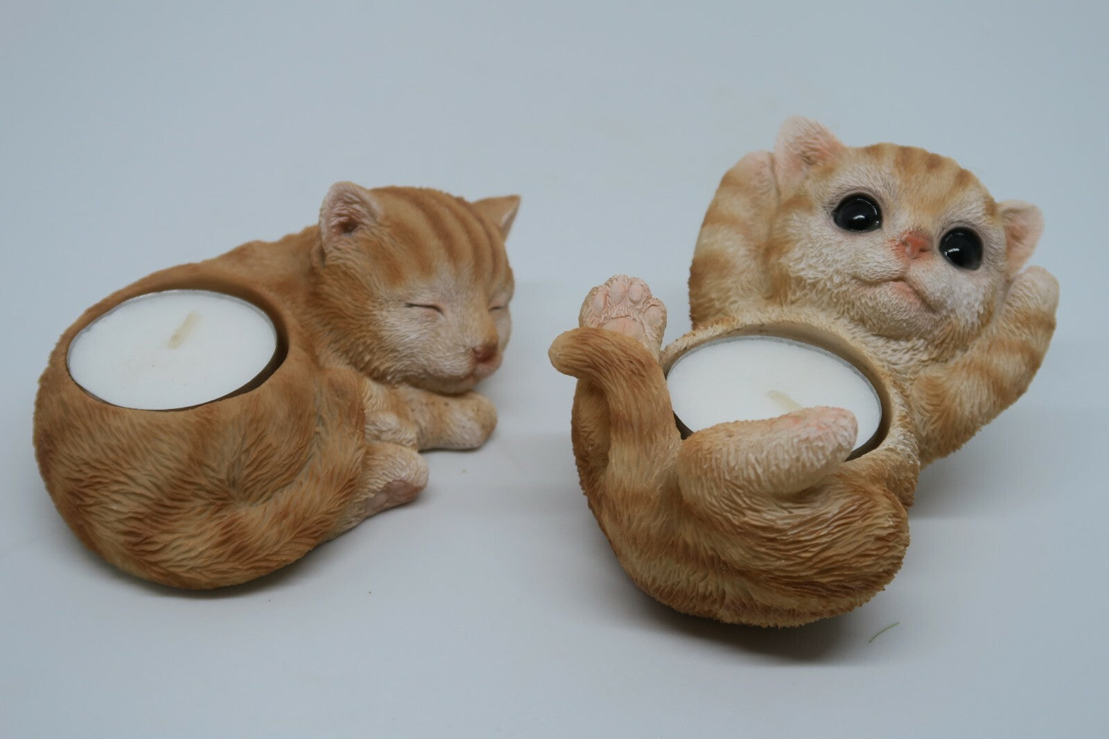 Tea light candle holders Ginger Tabby Cat Kitten statue ~Ornament ~ Home Decor