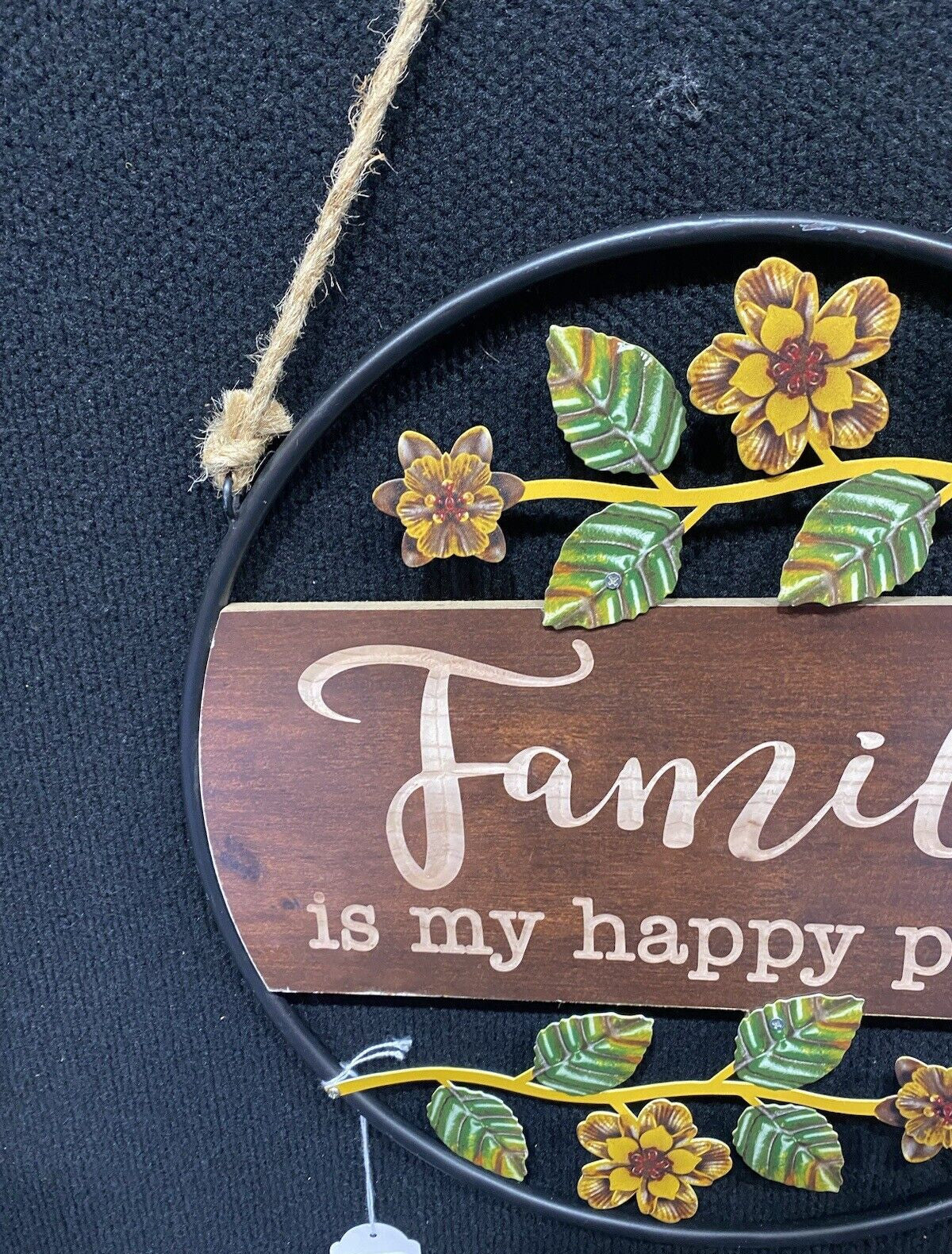 Family Is My Happy Place Wall Sign Hanging Metal 35cm x 35cm Brown