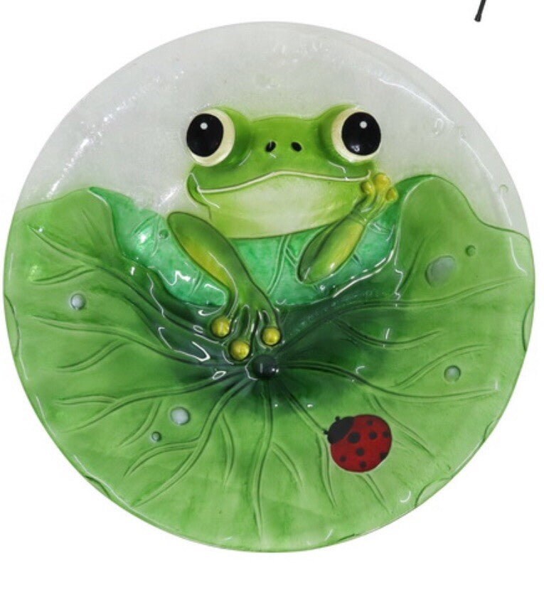 Wild Bird Bath Feeder Food Station Garden Ornaments Green Frog Ladybug Bee Water