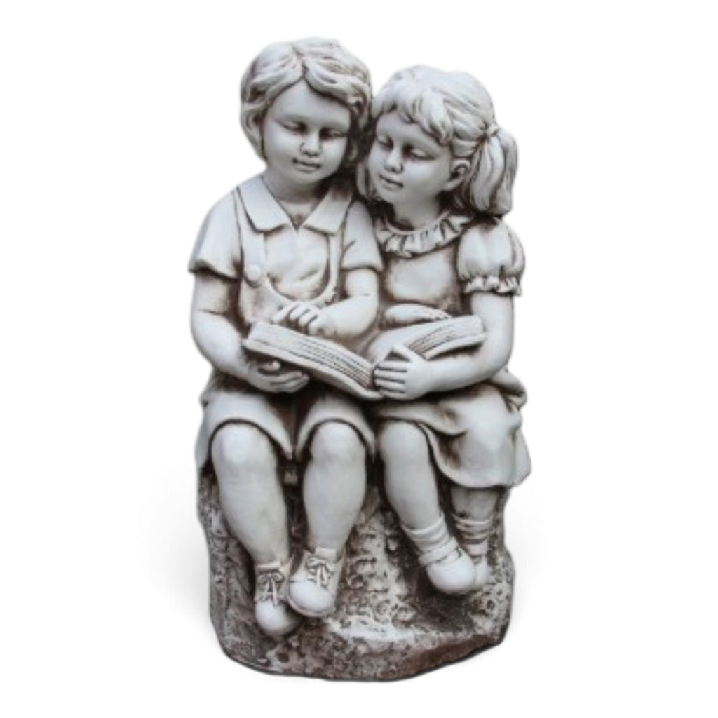 Children Reading Book Statue Garden Ornament 62cm