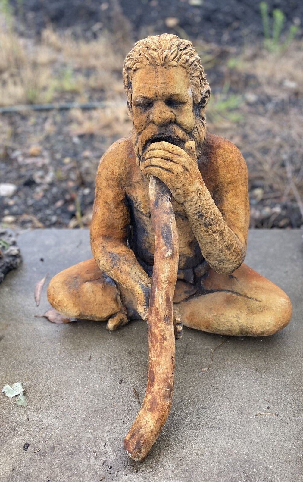 Aboriginal Man Playing Didgeridoo  Garden Statue  -Pick up only