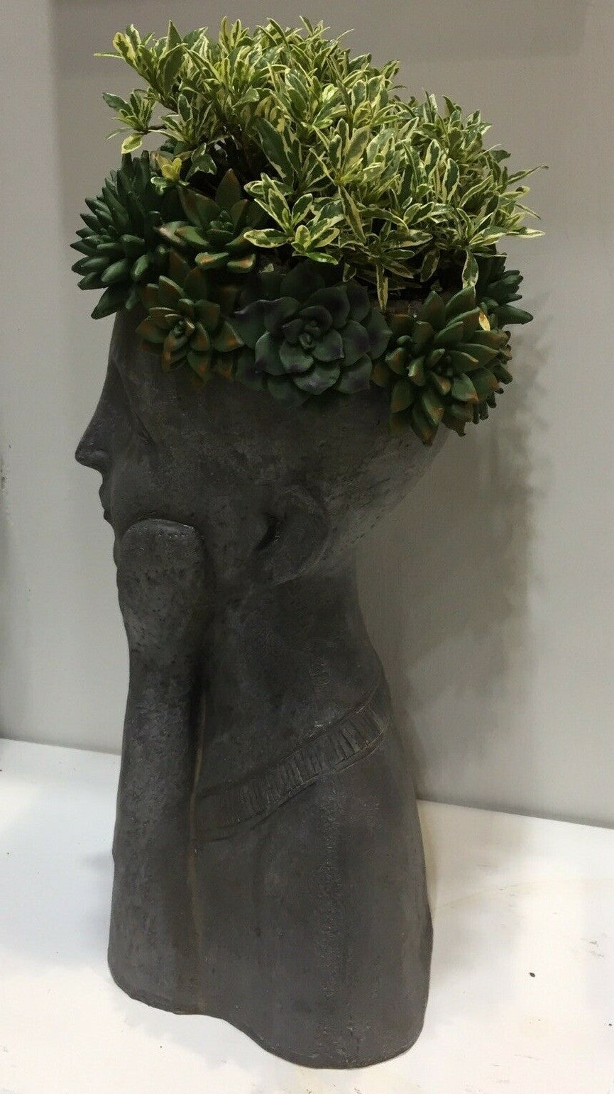 FLOWER GIRL PLANTER TWO SUCCULENT LADY FACE POT PLANTERS