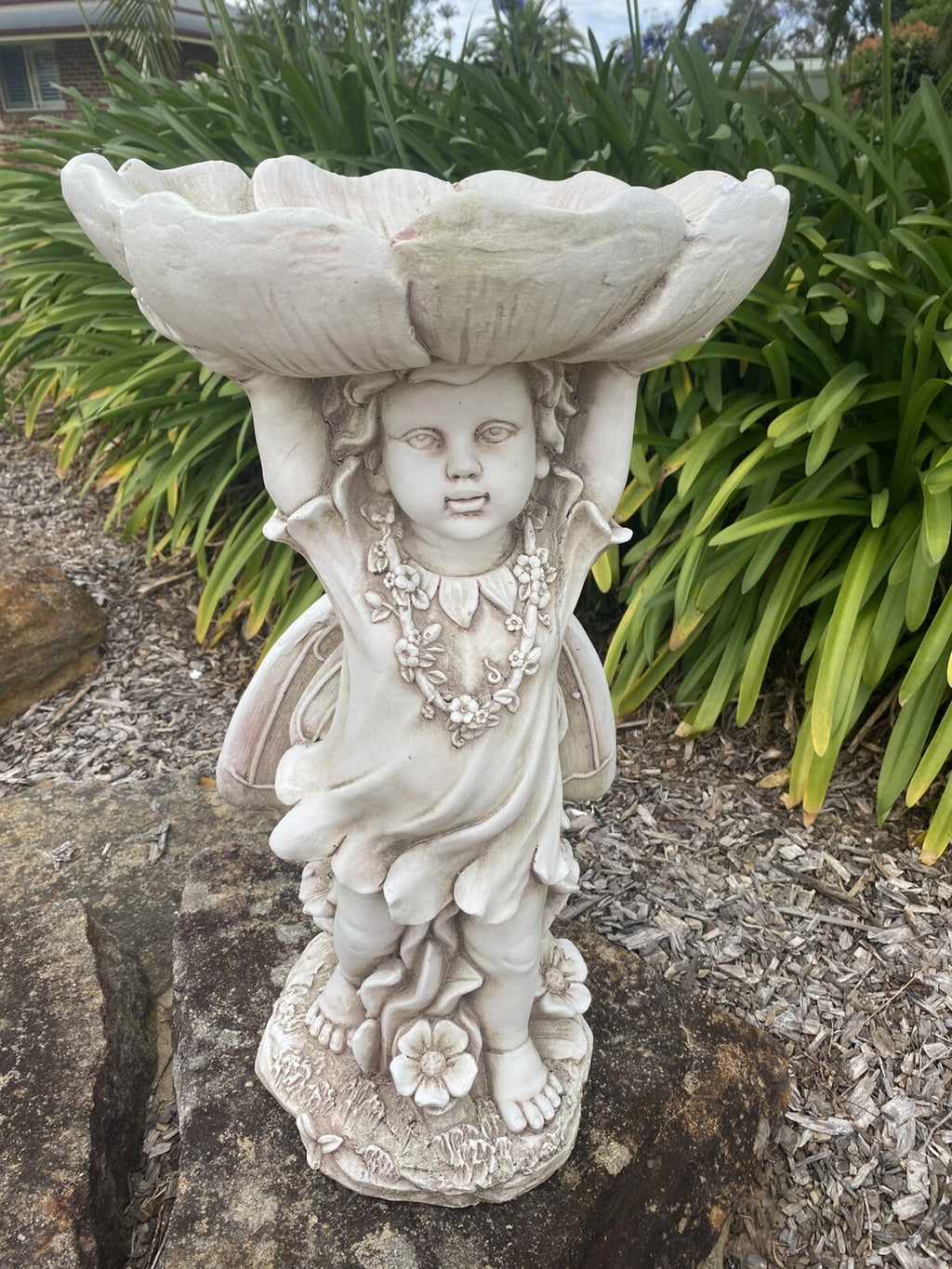 Fairy Bird Bath Feeder Bee Garden Animal Statue Ornament