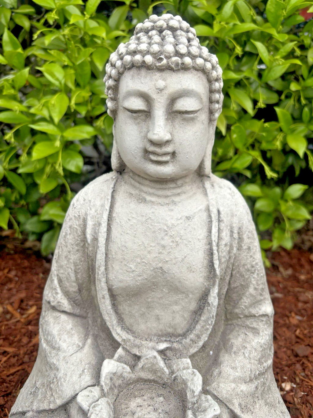 Meditating Buddha With Lotus Flower Garden Statue