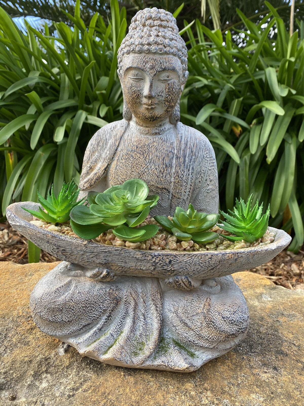 Meditating Buddha Holding Succlents Statue Ornament Figurine Home Decor 33CM