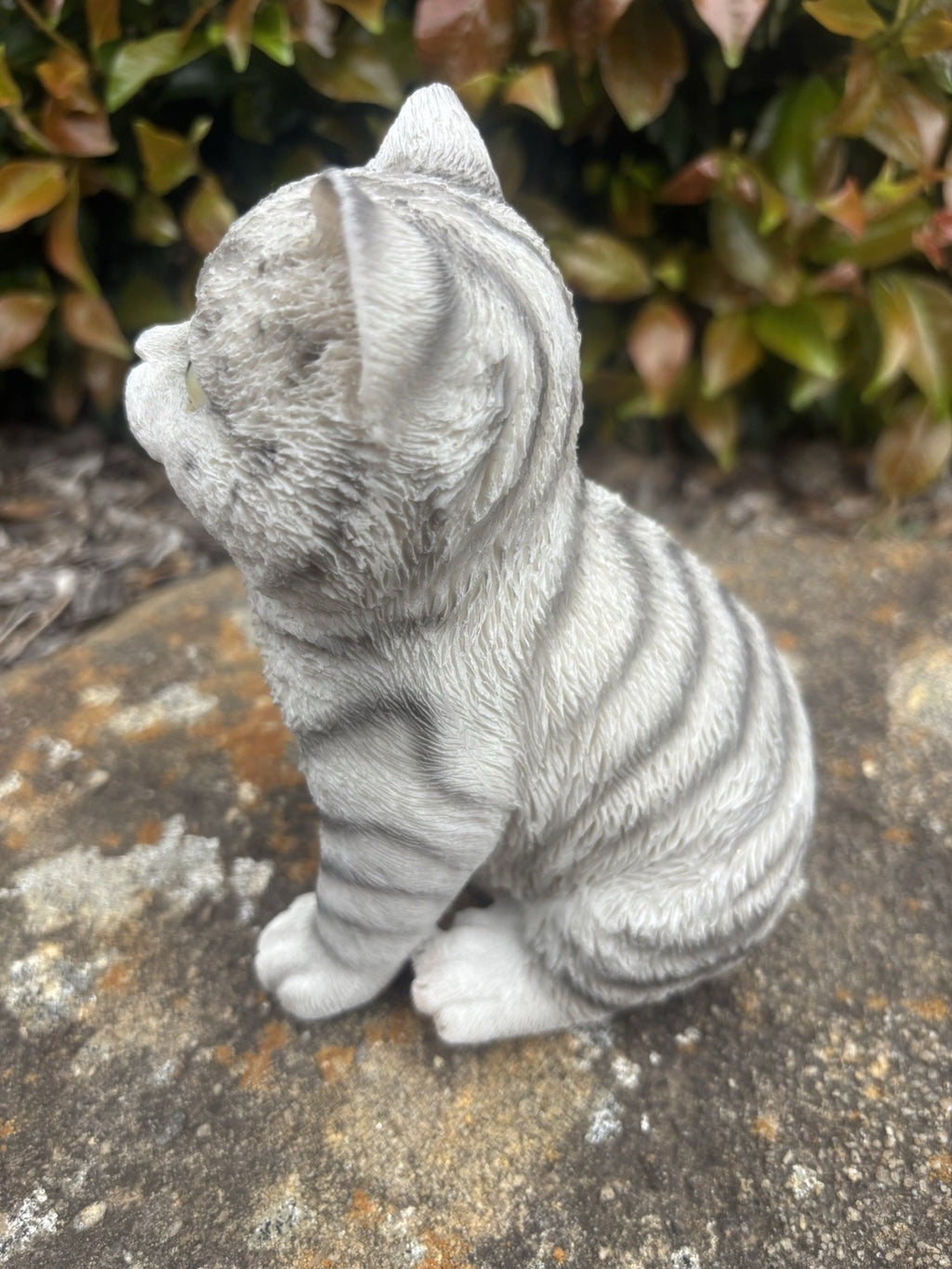 Resin Grey Tabby Cat Garden Statue | Sitting Cat Ornament