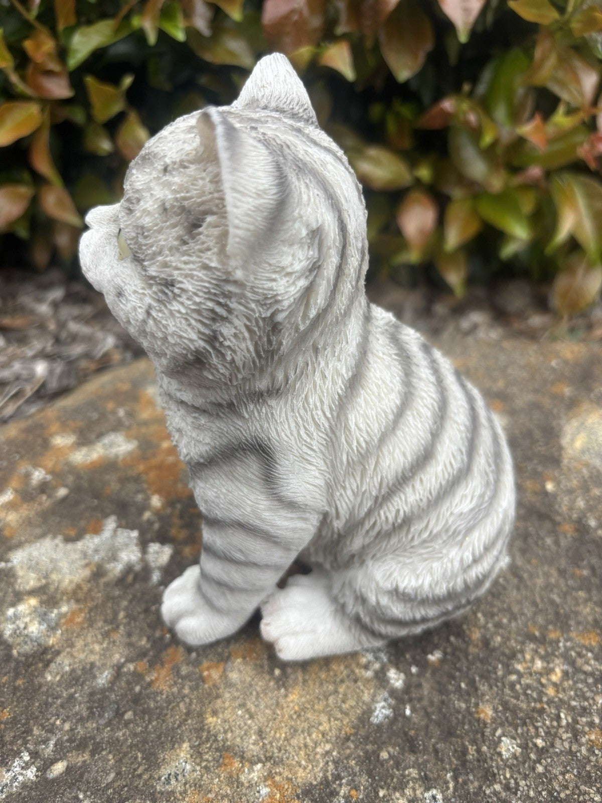 Resin Grey Tabby Cat Garden Statue | Sitting Cat Ornament