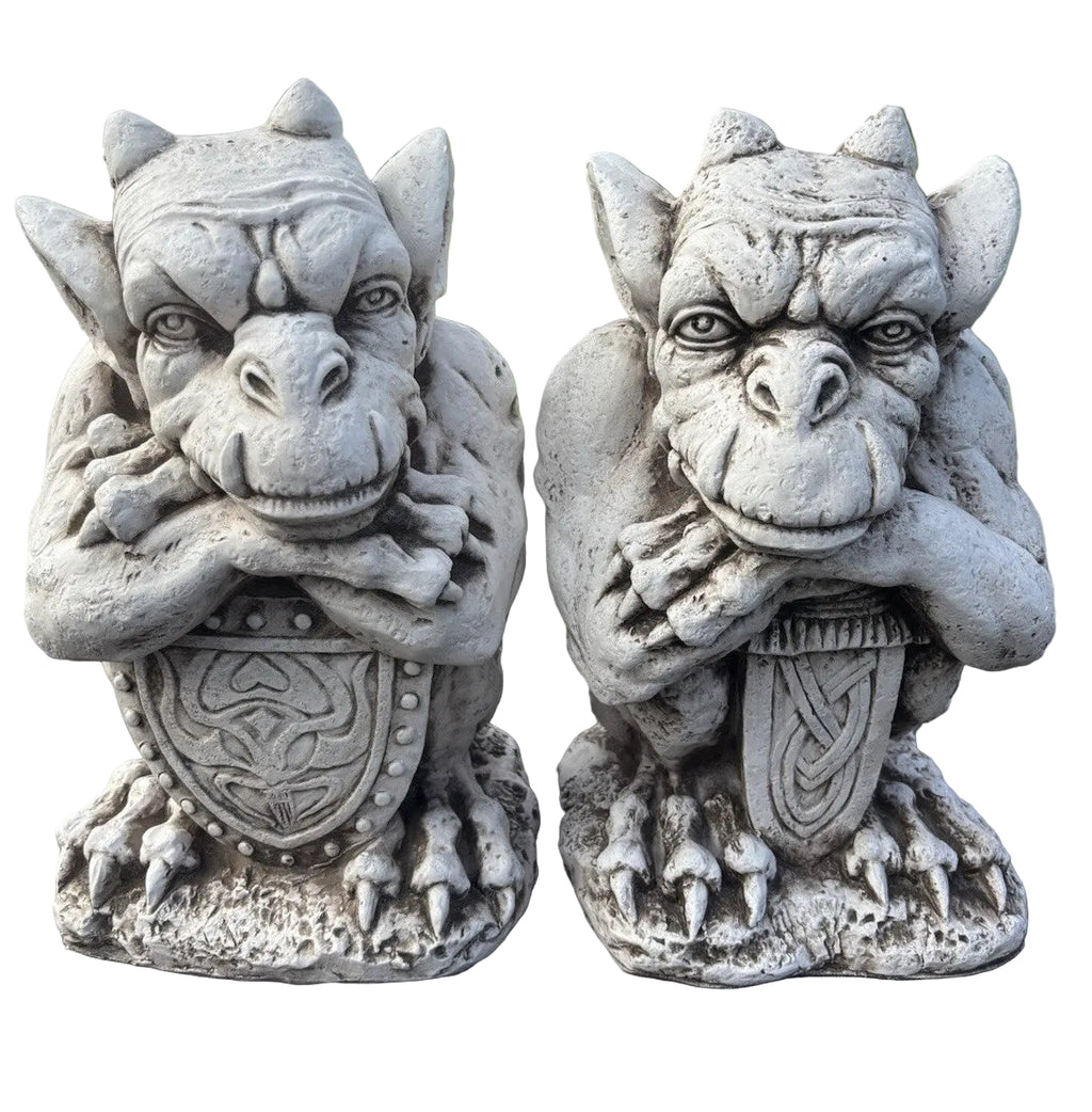 Gargoyle With Shield ,Gargoyle with Sword Garden Statue Ornament 46 cm High