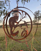 Possum Garden Décor  Round Rust Corten Steel Metal Hanging Double Ring 34cm