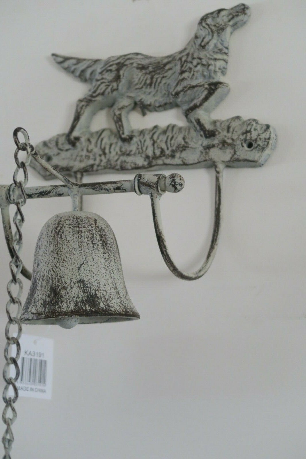 Cast Iron White Brown Antique Dog Door Bell Bracket Wall Mounted Doorbell