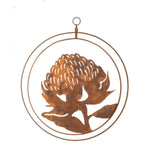 Australian Waratah Flower Round Rust Corten Steel Metal Hanging Double Ring 34cm