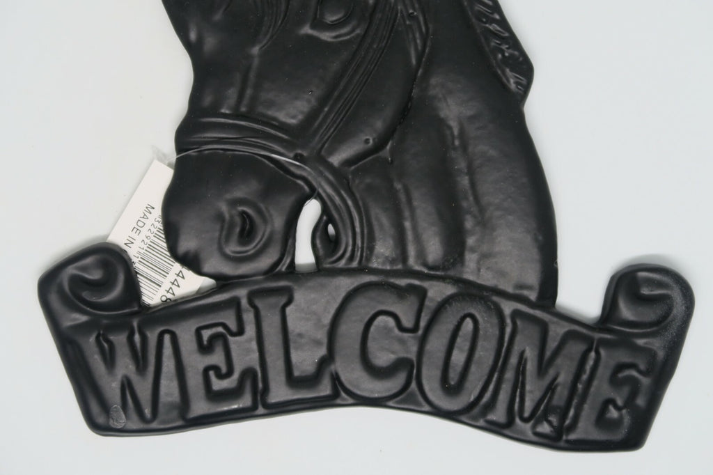 Cast Iron Antique Welcome Horse Hanging Sign Vintage Dark Brown