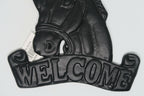 Cast Iron Antique Welcome Horse Hanging Sign Vintage Dark Brown