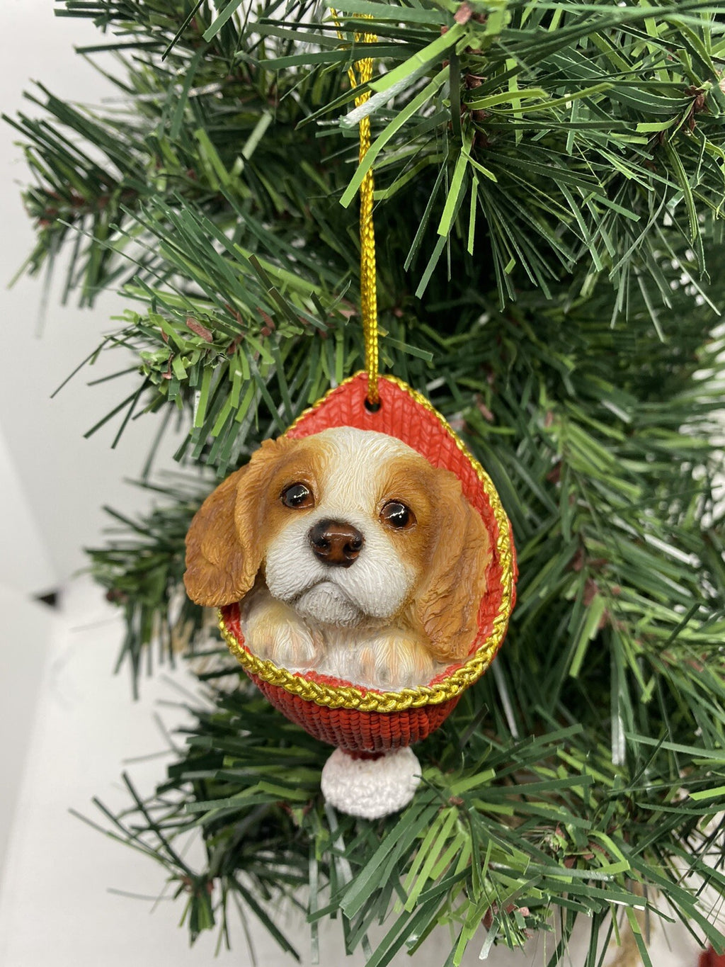 2 x Cavalier Dog Puppy Christmas Xmas Tree Decoration Statue Home Decor